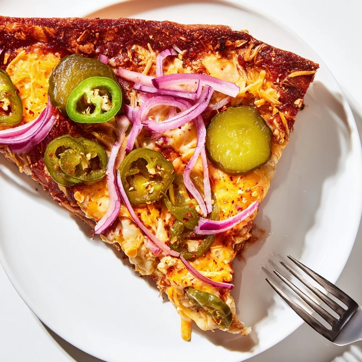 Cheesy Jalapeño Pickle Pizza Pie topped with gooey cheese, pickles, and fresh jalapeños.  