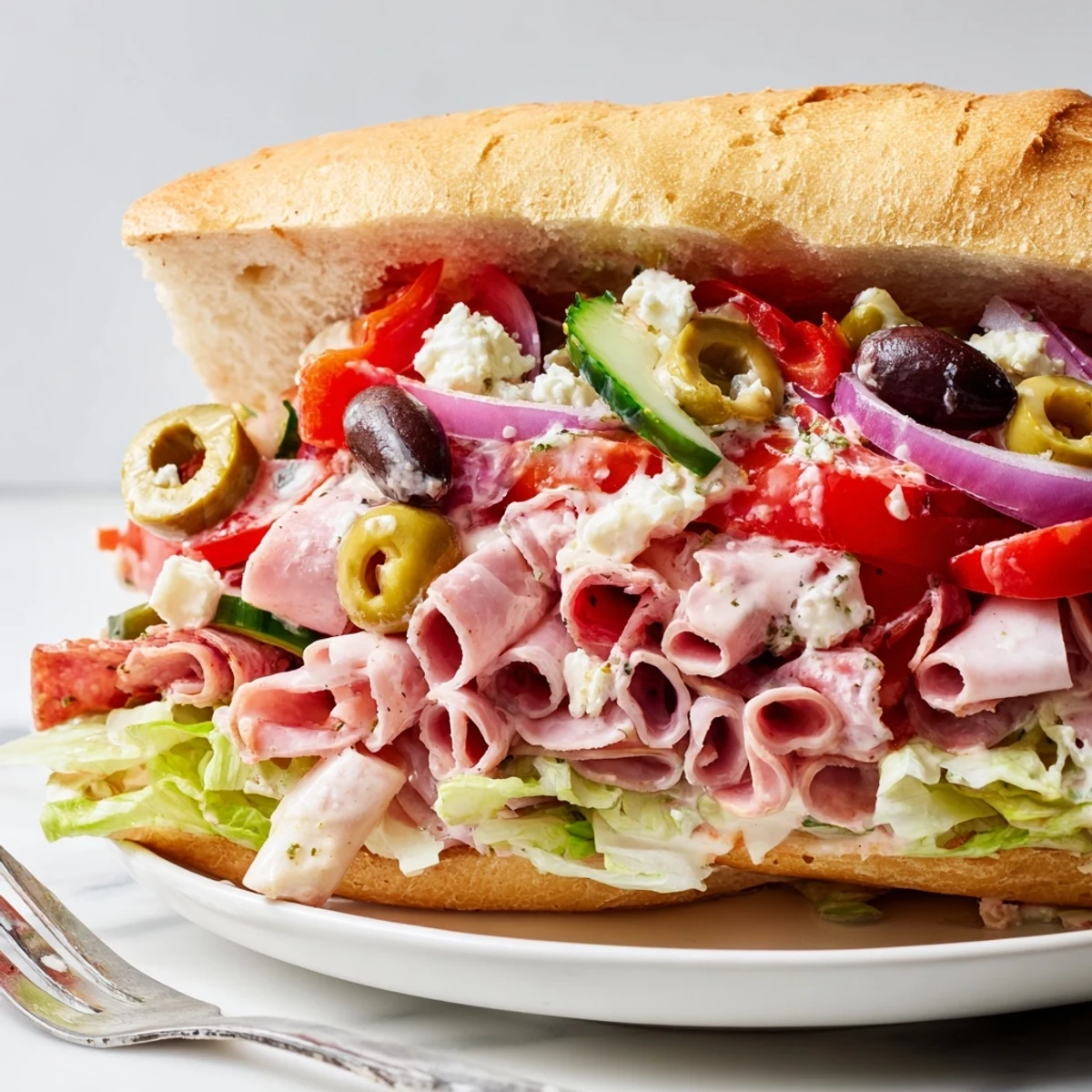 Vibrant Flavor Mash-Up Sandwiches stacked high with Italian meats and fresh veggies.  