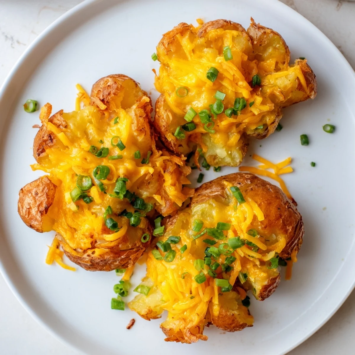 Golden-brown Smashed Green Onion Potato Bombs served as a delightful appetizer.  