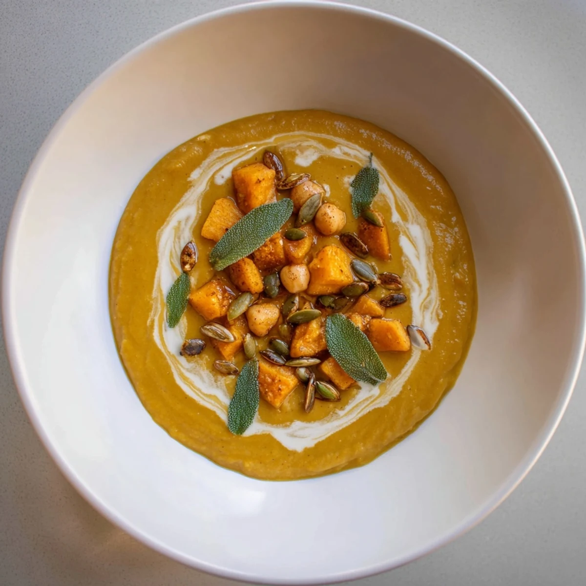 Enjoy the inviting aroma of this hearty Chickpea Pumpkin & Sage Soup, perfect for cold days.
