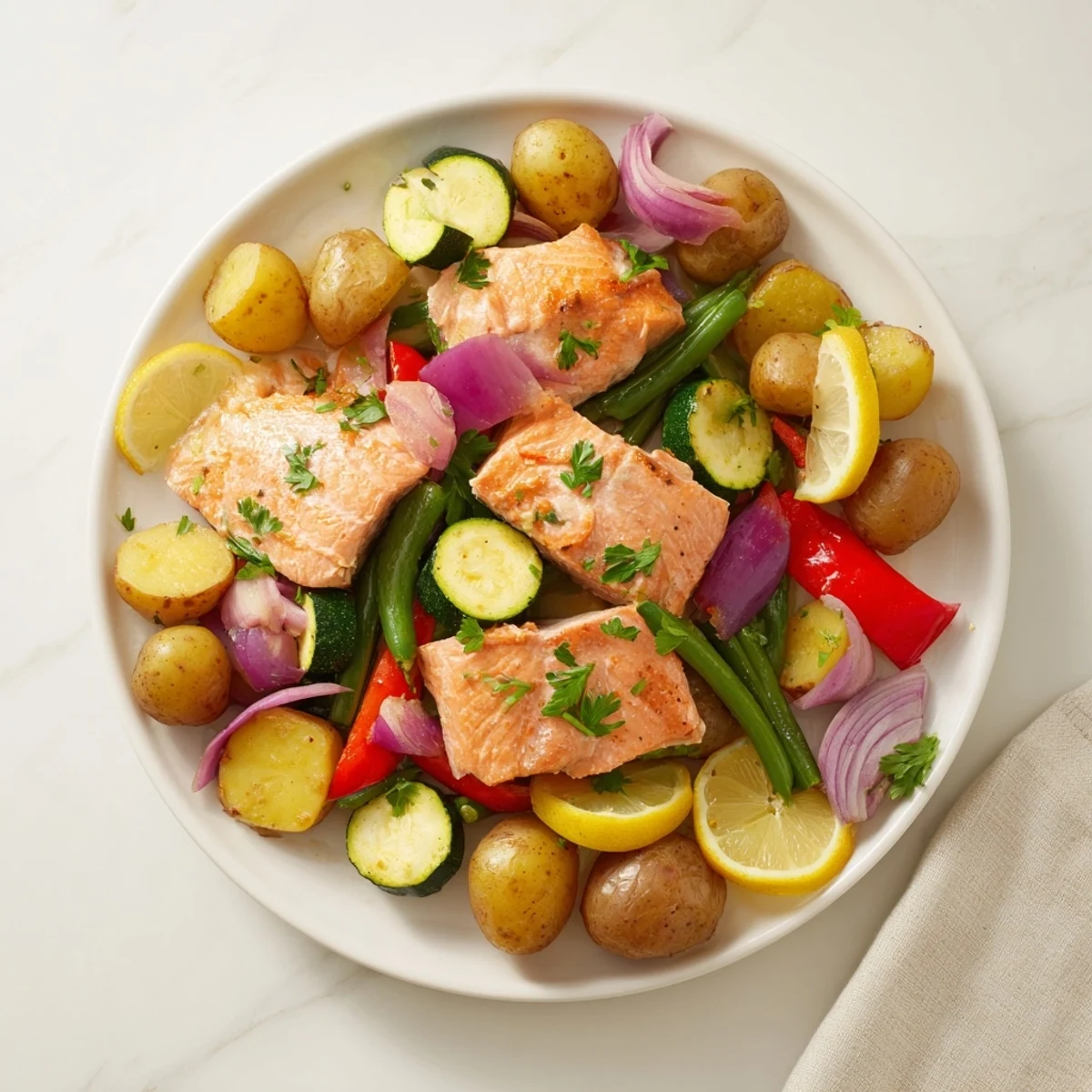 Vibrant one-pan salmon & potato skillet, seasoned with paprika and ready in under an hour.
