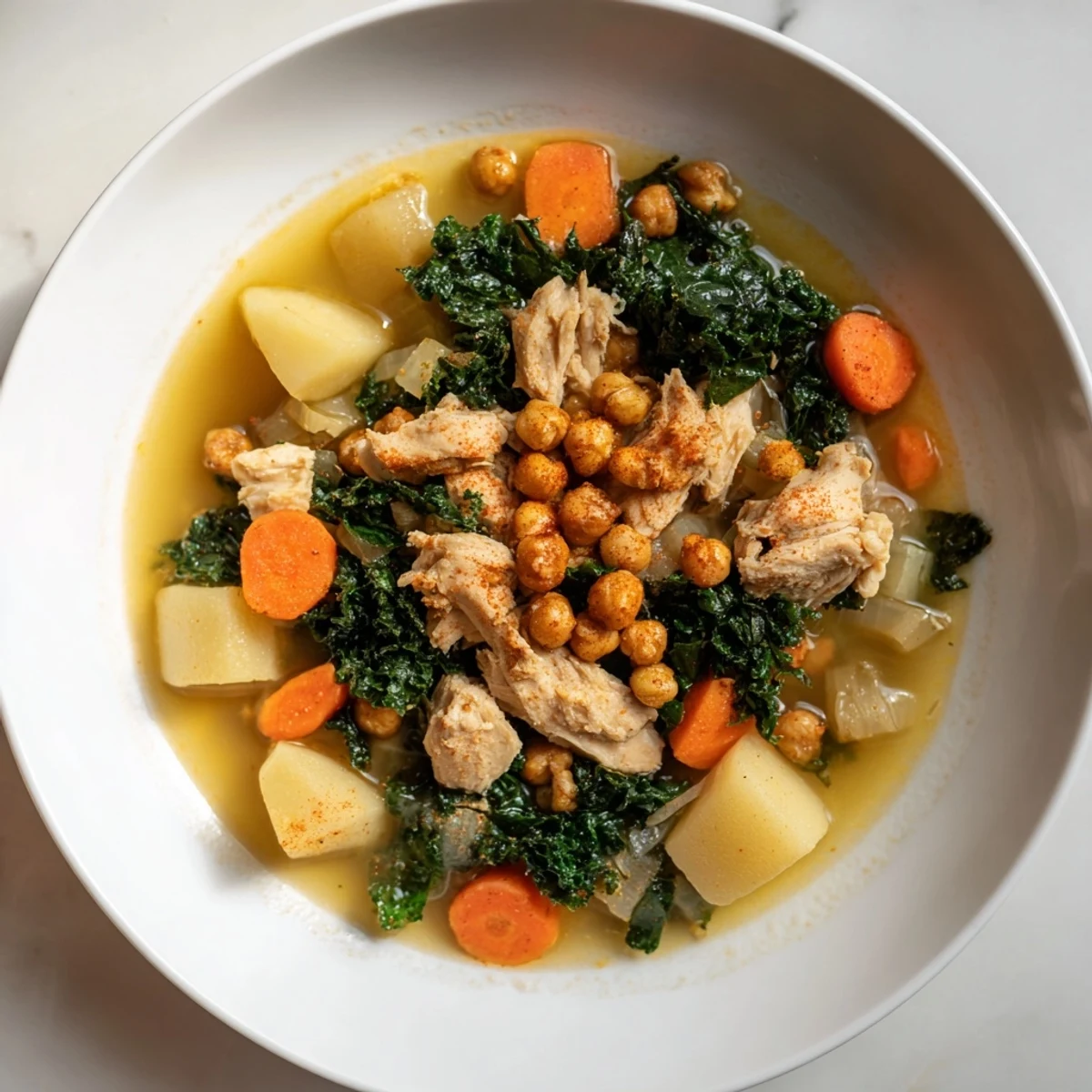 Chicken Kale Soup Crispy Chickpeas