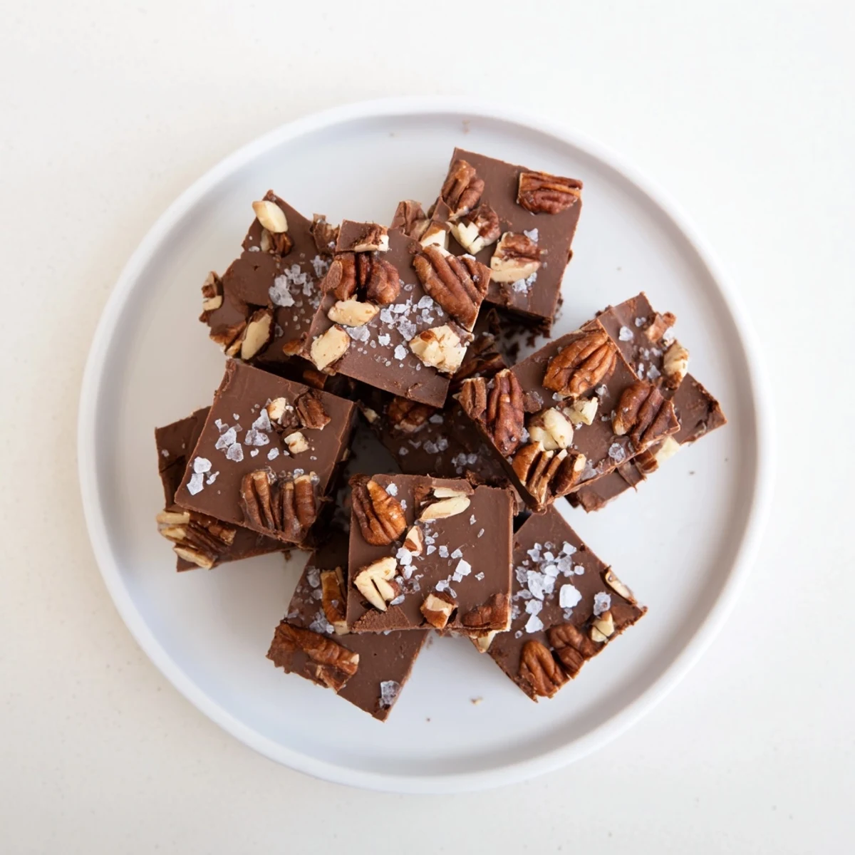 This easy-to-make Easy Marshmallow Fudge shows a pan of chocolatey squares with tiny marshmallow bits.