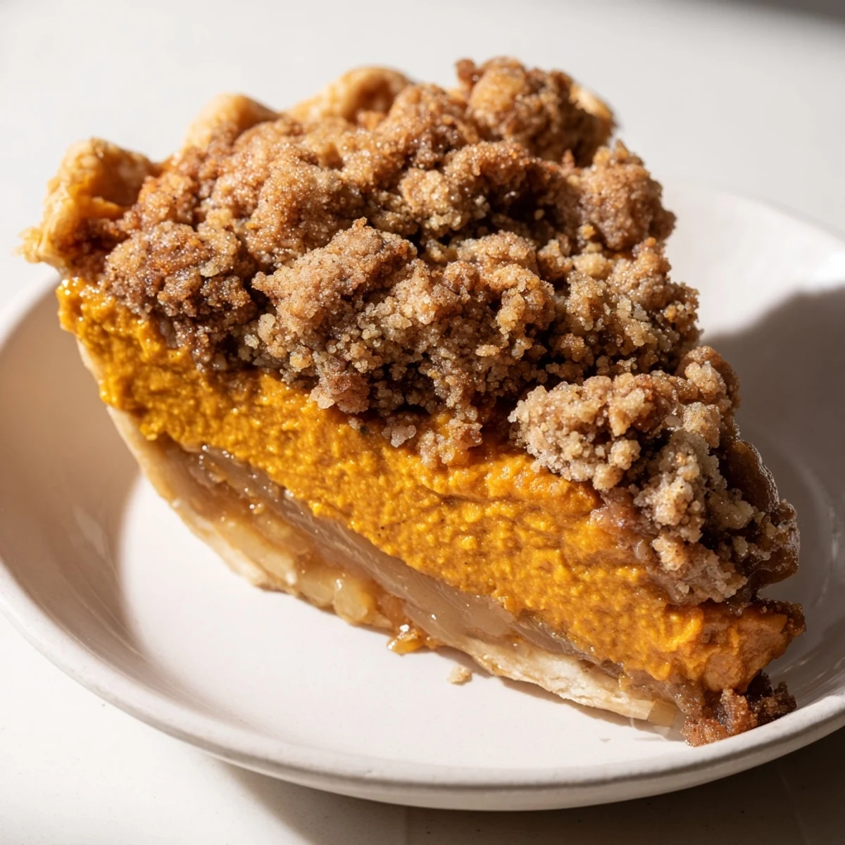 Served in a dish, this pumpkin crisp has a warm, inviting aroma, ideal for a dessert.