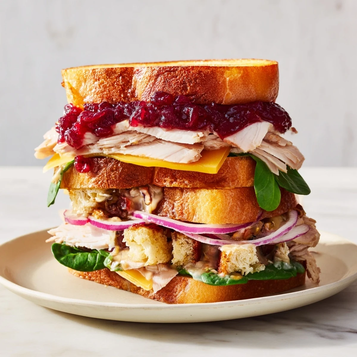 Warm, melty cheddar complements turkey nestled in this Budget Christmas Sandwich on Brioche, a holiday flavor explosion.