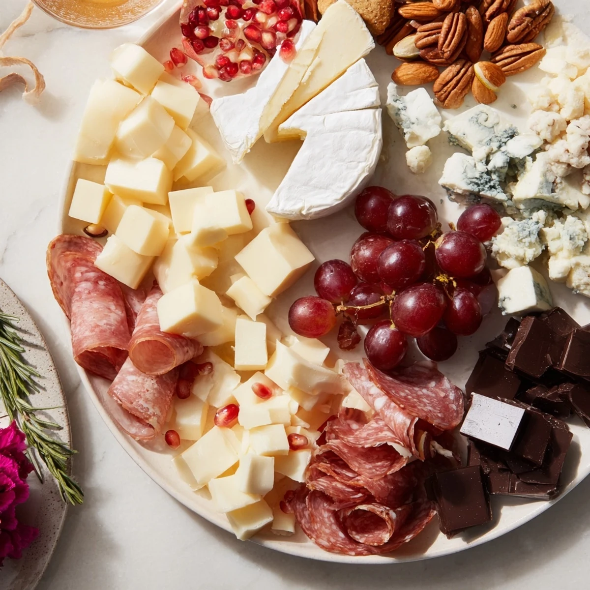 Vibrant Winter Wonderland Grazing Tray overflowing with cheeses, fruits, and meats perfect for holiday entertaining.