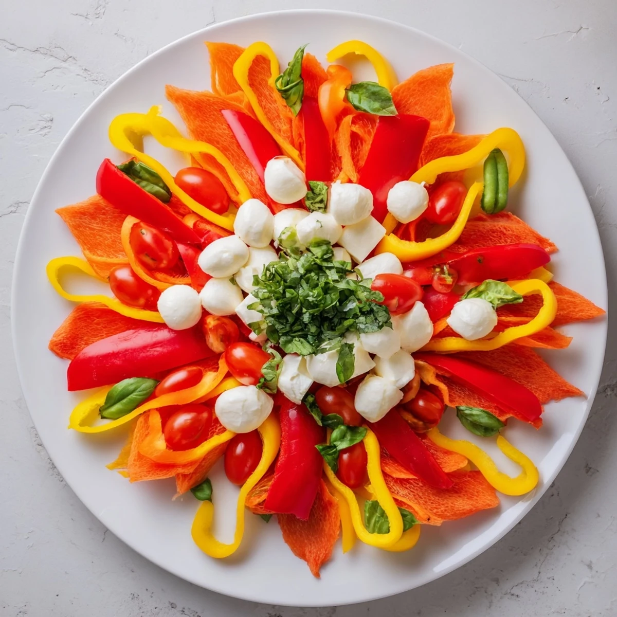 Vibrant Festive Poinsettia Platter features fresh vegetables and cheeses arranged beautifully for a party snack.