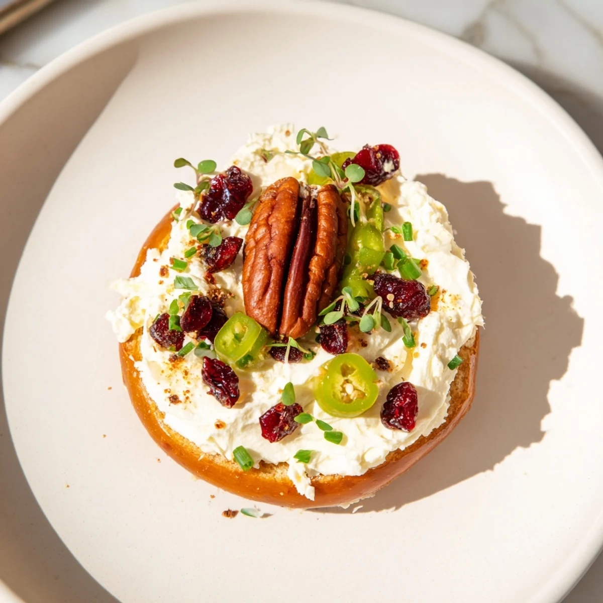 Festive Rocket Fuel New Years Eve treats, savory pretzel bites topped with pecan and jalapeño mix.