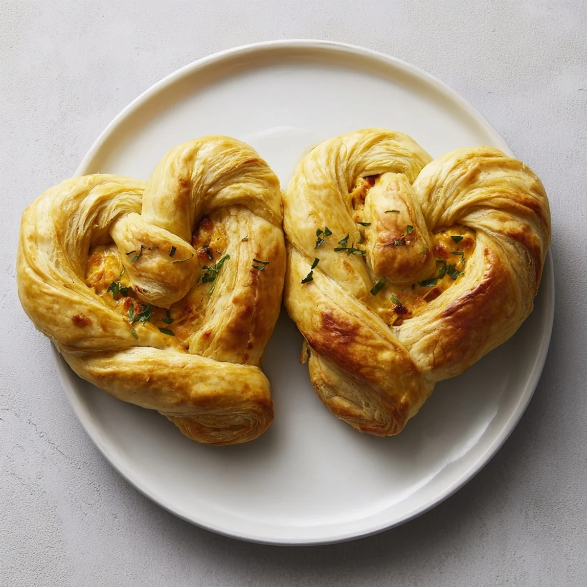 A close-up of elegantly arranged Cœurs Entrelacés, a French appetizer for a romantic Valentine's Day.