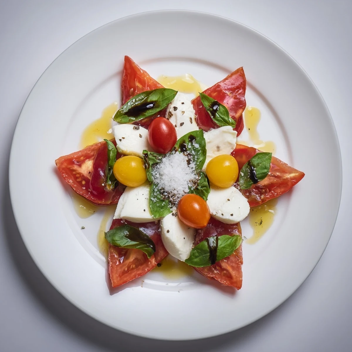 Starfish Caprese salad, with vibrant red tomatoes and creamy mozzarella, ready to serve this summer.