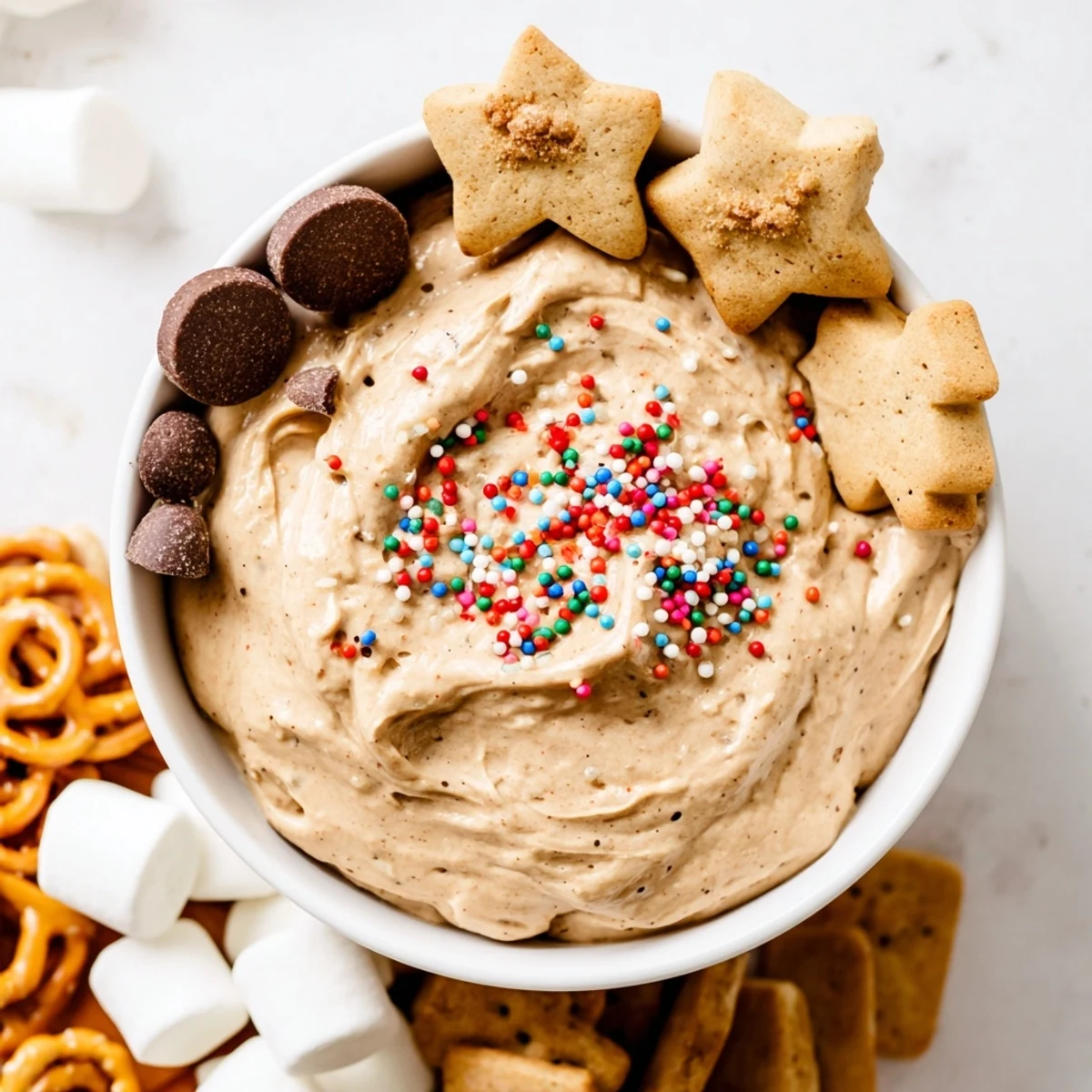 Festive Gingerbread House Dip board, glistening with sprinkles alongside gingerbread cookies.