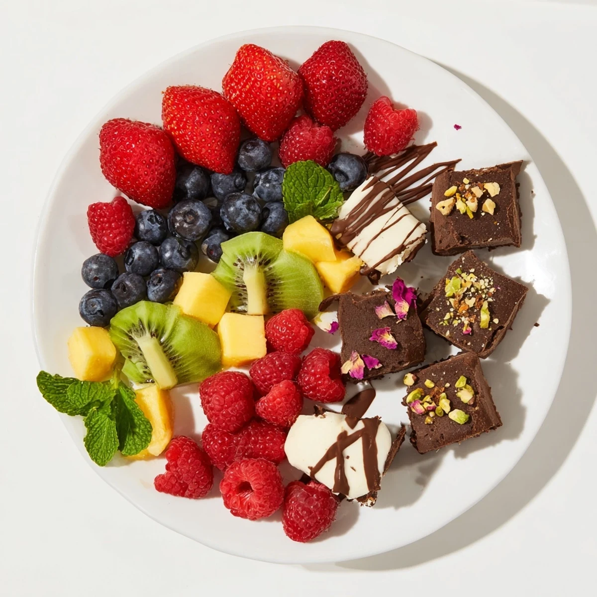 Elegant Sweet Dessert Decadence platter: fresh berries, chocolate drizzle, and decadent sweets ready for serving.
