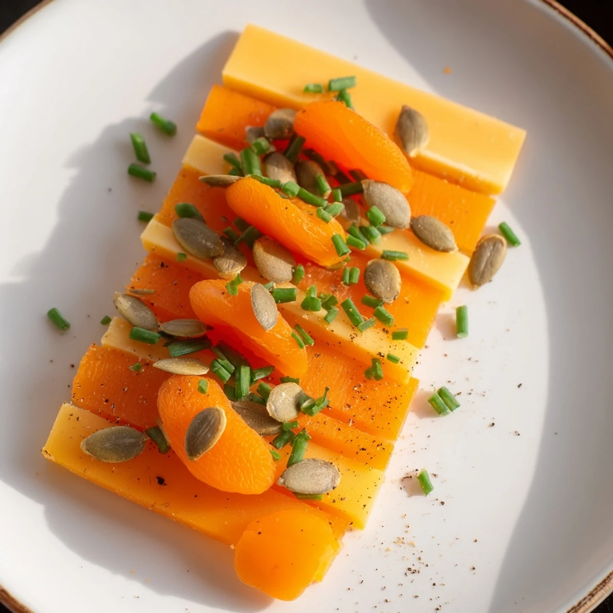 Imagine the flavors! The Serengeti Sunset appetizer features rows of sweet apricots and flavorful smoked Gouda.