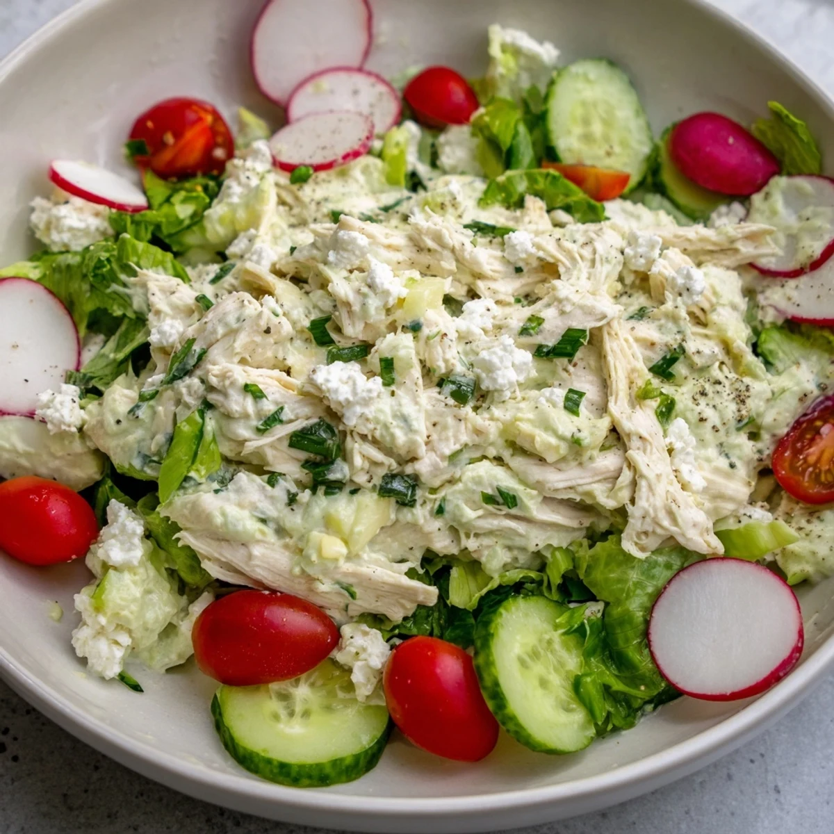 Bright and flavorful Green Goddess Chicken Nacho Dip with colorful fresh vegetables awaiting dipping.