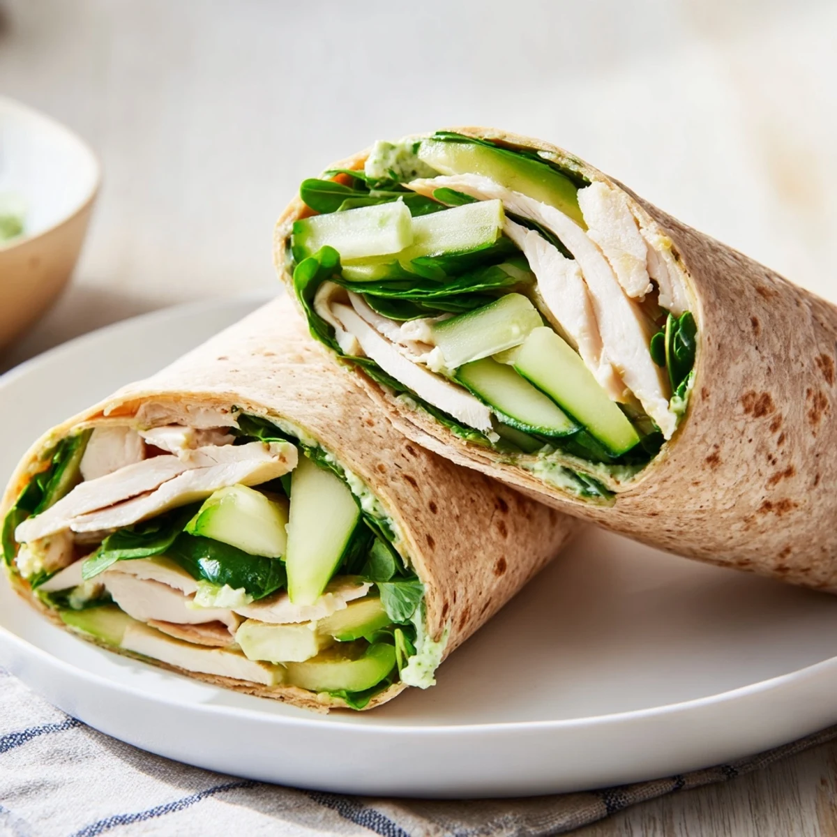 Fresh green goddess dressing drizzled over the colorful Green Goddess Wellness Wrap, ready to eat.