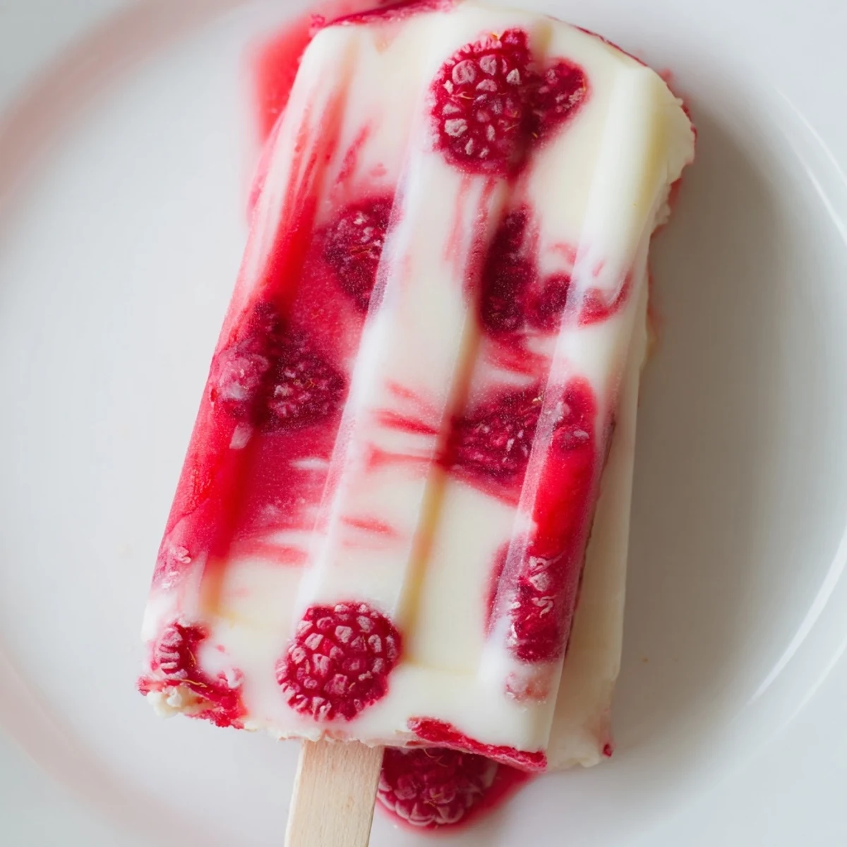 Homemade raspberry coconut ice pops, vibrant pink and white, ready to cool you down.