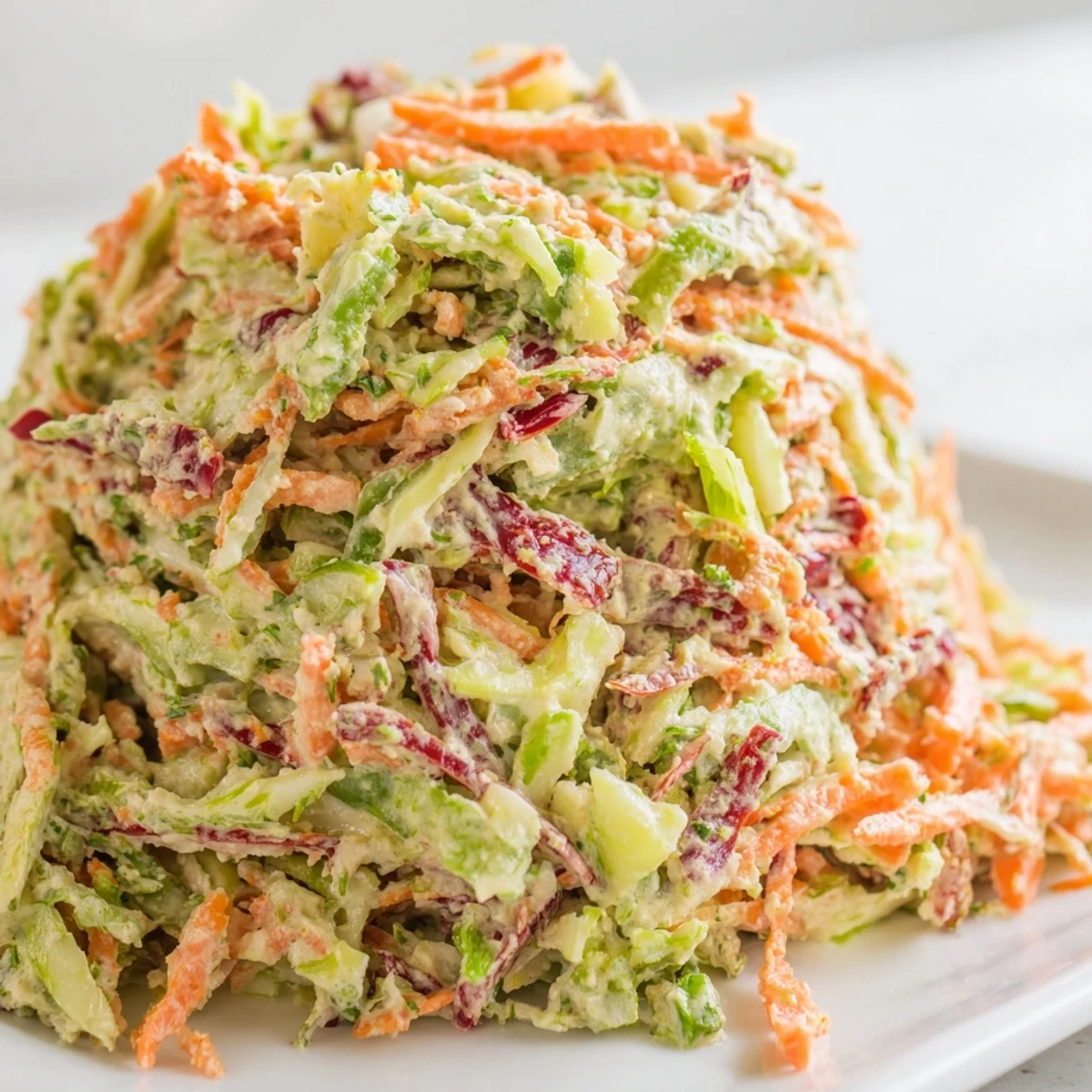 A vibrant bowl of Best Cabbage Coleslaw featuring creamy dressing coating crisp, colorful shredded cabbage and carrots.