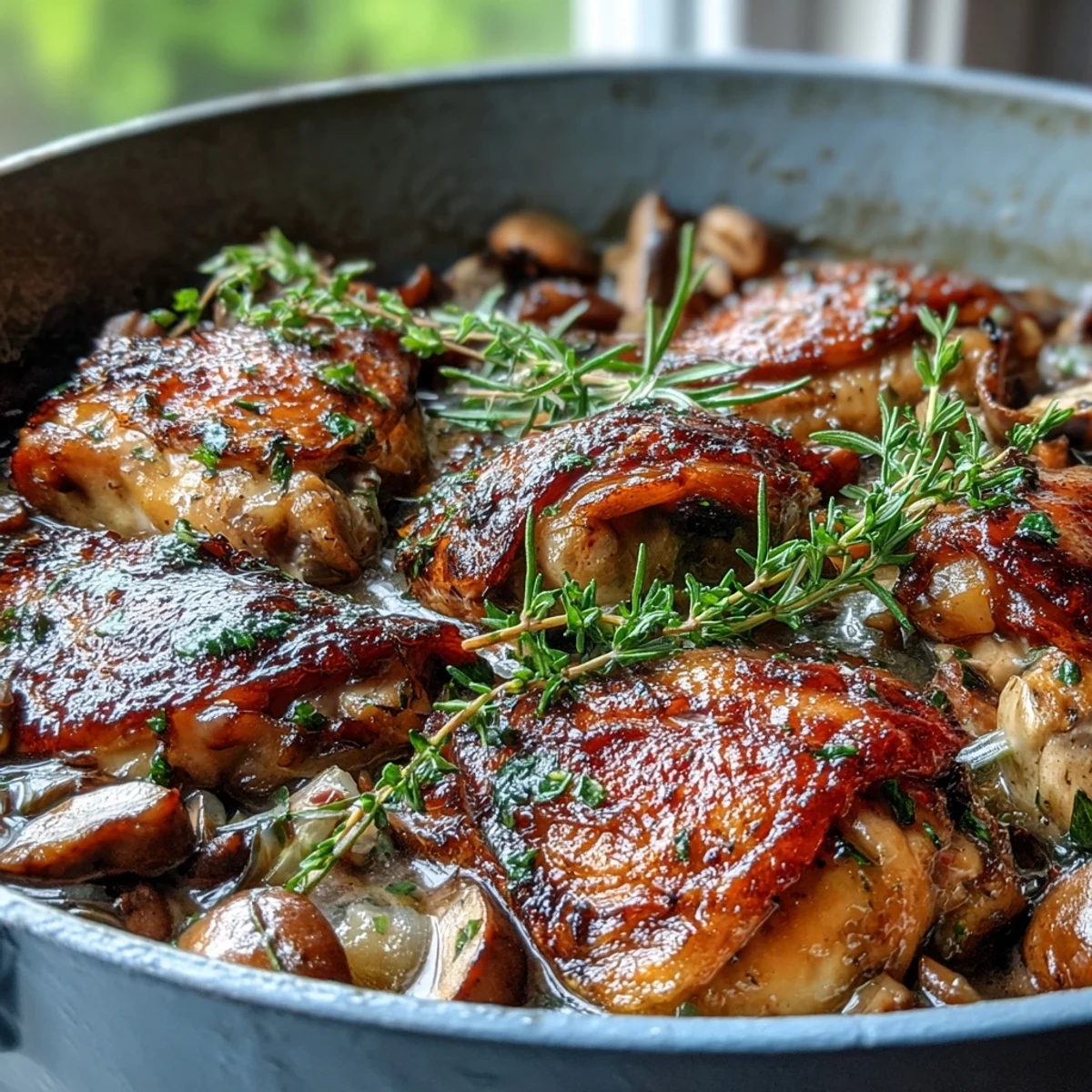 Rustic Coq au Vin Rosé plated with fresh parsley alongside buttered potatoes for a comforting meal.