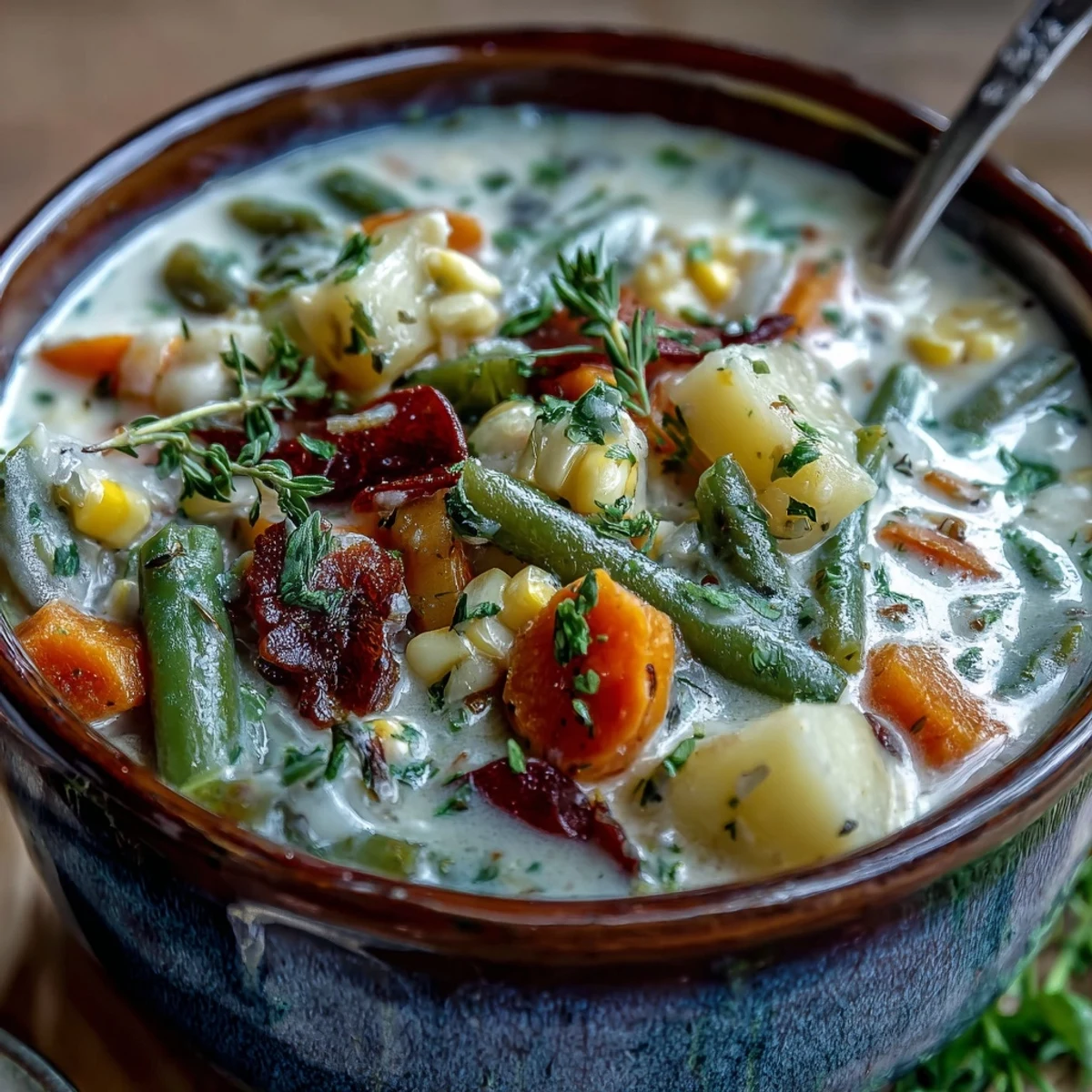 Warm Amish Snow Day Soup garnished with fresh parsley, perfect with crusty bread on a cozy winter day.
