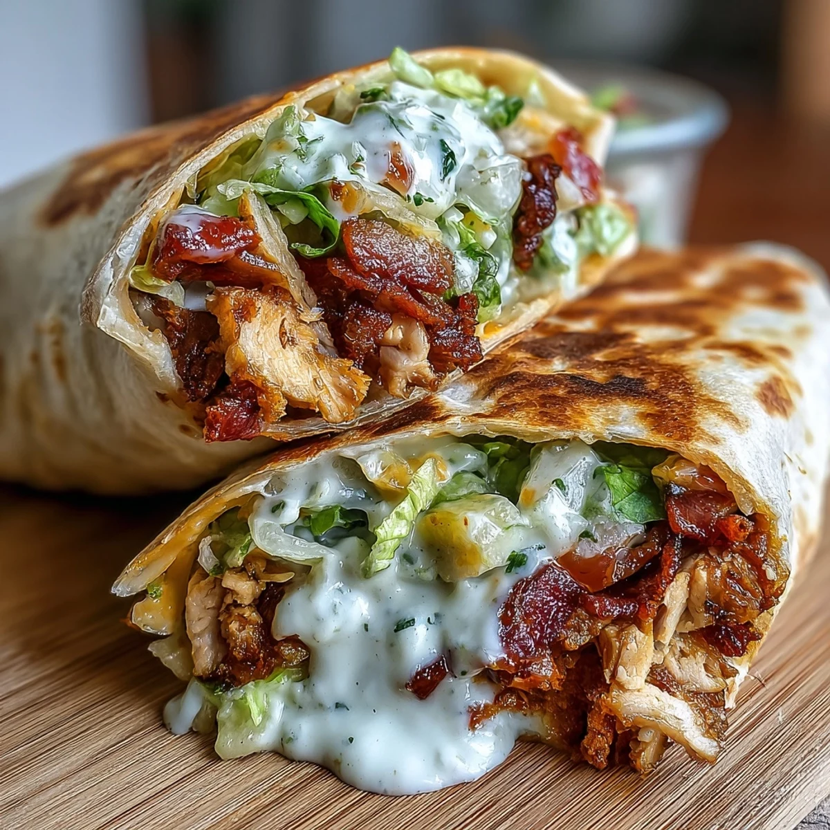 Sizzling Crispy Chicken Bacon Wrap in a skillet, melted cheddar cheese oozing out of the golden tortilla.