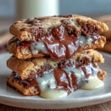 Gooey Cadbury Creme Egg surprise inside a golden chocolate chip cookie, perfect for Easter dessert spreads.