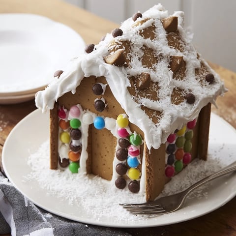A beautifully decorated gingerbread house: holiday treat with colorful candy and sturdy design.