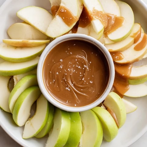 Crisp apple slices artfully surround a luscious, homemade caramel dip, perfect for Apple Slices with Caramel Dip.