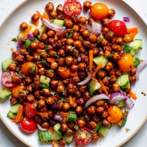 Smoky BBQ Chickpea Salad, bursting with colorful veggies and coated in a tangy dressing.