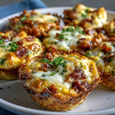 Golden-baked Breakfast Egg Muffins with melted cheddar cheese and crispy bacon pieces, served warm on a rustic plate.
