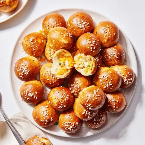 Cheesy and spicy Buffalo Ranch Pretzel Muffin Balls, perfect for game day snacks.  