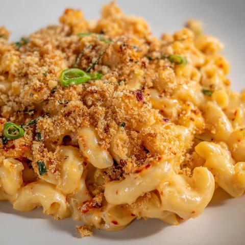 Indulge in Spicy Kimchi Mac & Cheese, a bold fusion of cheese and spices.  