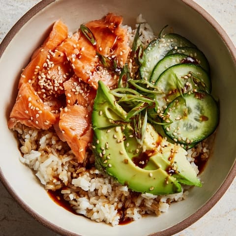 Quickly whipped up Leftover Salmon & Rice Bowl, perfect for a nutritious lunch.  