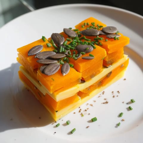 Savory and sweet, this Serengeti Sunset appetizer showcases layered smoky Gouda and dried apricots, ready to serve.