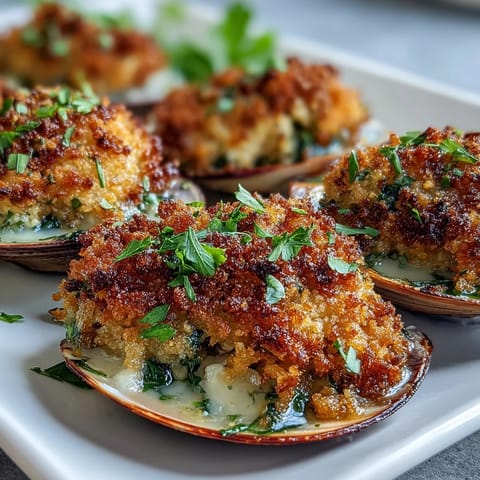 Roasted Clams With Lemony Panko bake in the oven with bubbling butter and crispy golden crumbs.