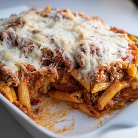 Golden, bubbly, and cheesy: a family-style Cheesy Beef & Penne Bake with tender pasta and savory beef.
