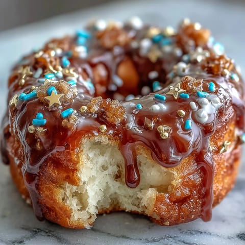 Festive donut tower adorned with vibrant sprinkles, a celebratory graduation party centerpiece.
