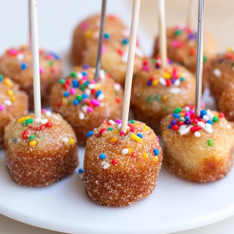 Colorful Funfetti Cinnamon Sugar Muffin Pops, perfect for lively brunches or festive parties.  