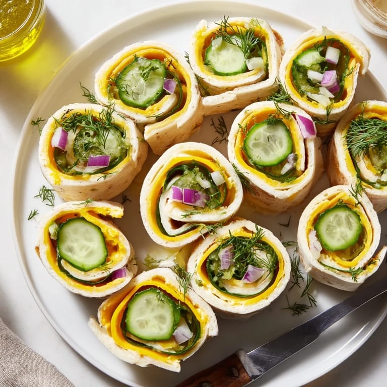 Savory pickle-in-a-blanket appetizer, rolled with dill and creamy cheese layers.  