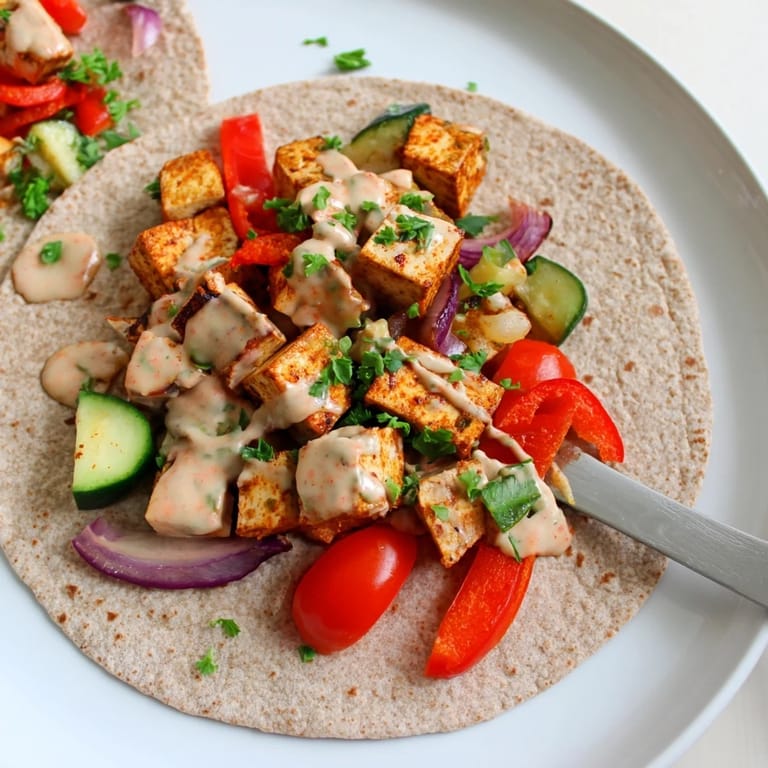 Delicious Vegan Viral Recipe Re-make served in a whole wheat wrap, bursting with flavor.