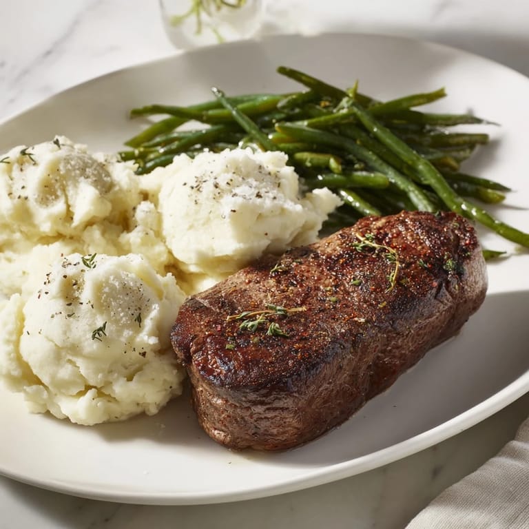 This photo features a sheet pan of steak & garlic mash, showing the delicious final meal.