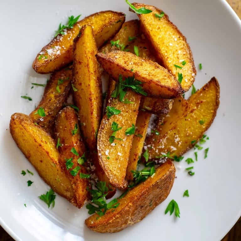 A close-up shot of perfectly browned 15-Minute Microwave Crispy Potatoes, with visible parsley garnish and flaky sea salt.