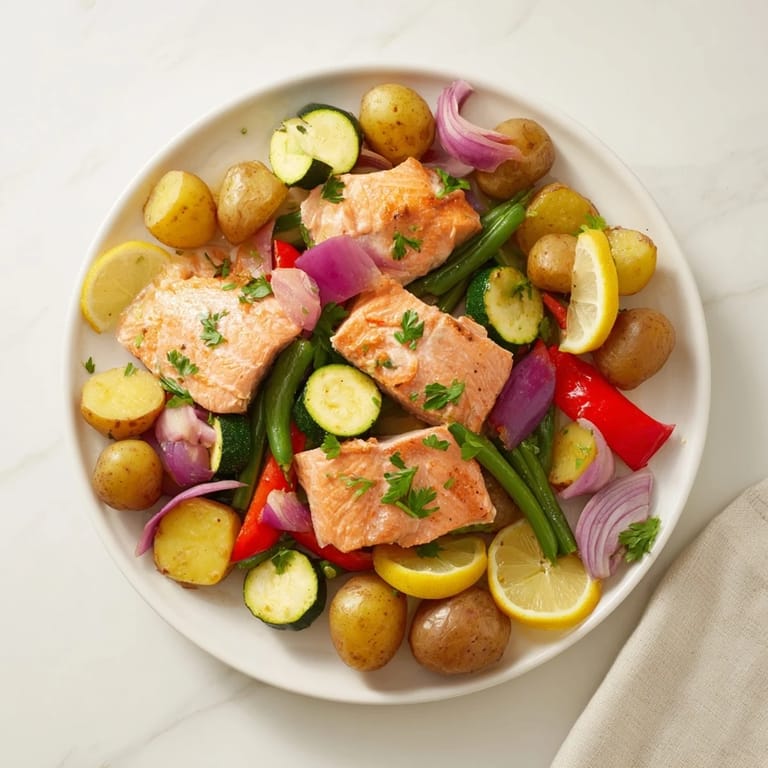 Vibrant one-pan salmon & potato skillet, seasoned with paprika and ready in under an hour.