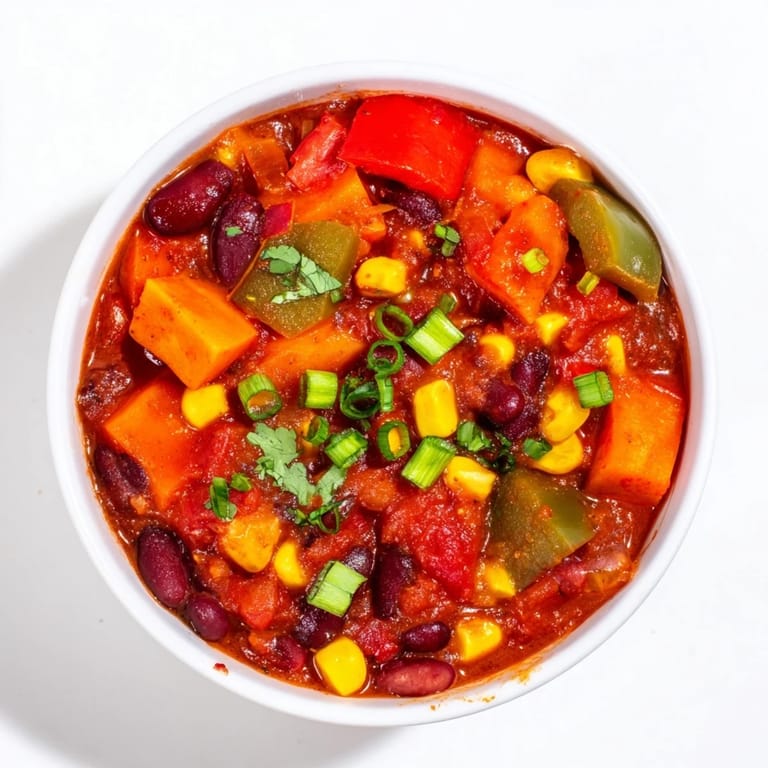 Hearty and warming, this homemade veggie chili simmers nicely with a fragrant spice blend.