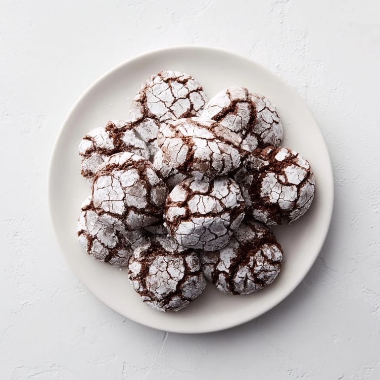 These chocolate crinkle cookies look fudgy and delicious, perfect for a cozy dessert or snack.