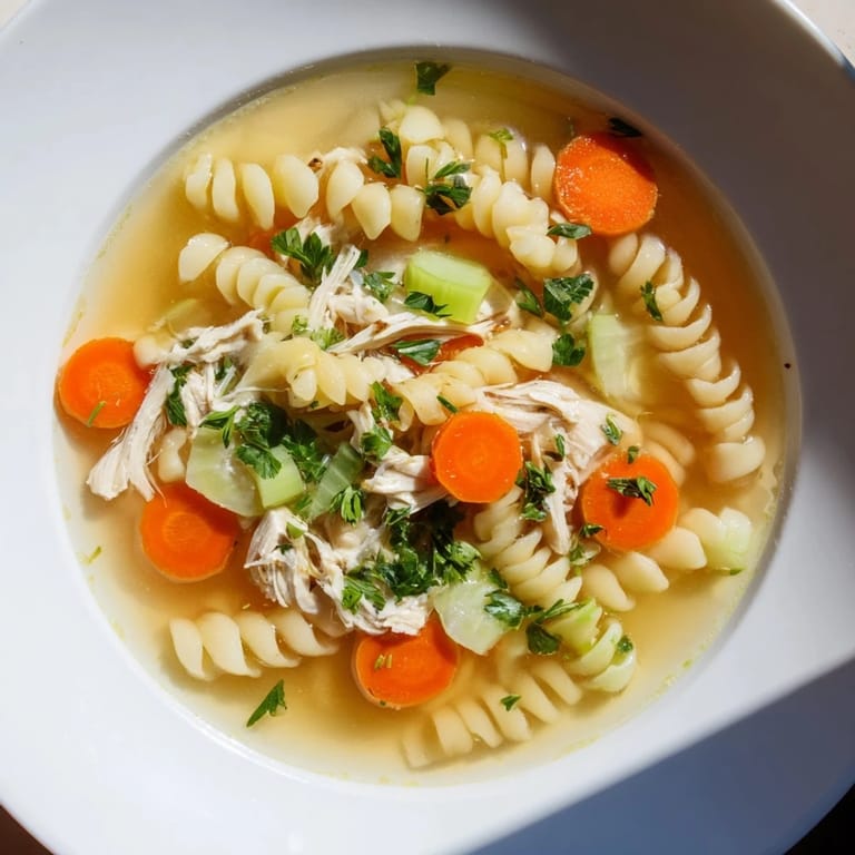 Hearty Crockpot Chicken Noodle Soup with vibrant carrots and celery, ready to serve with parsley.