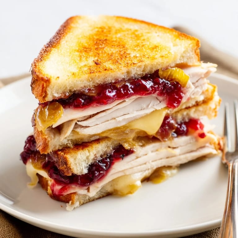 Warm, toasted air fryer jalapeño cranberry turkey grilled cheese, a perfect autumn lunch option.
