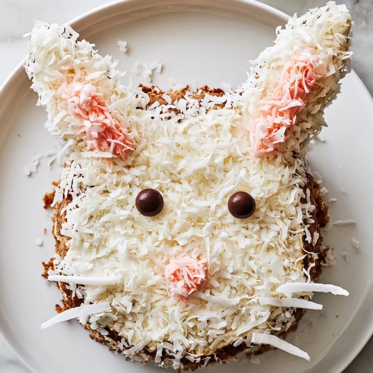 This charming Spring Bunny Carrot Cake features a cake shaped like a bunny ready to eat.