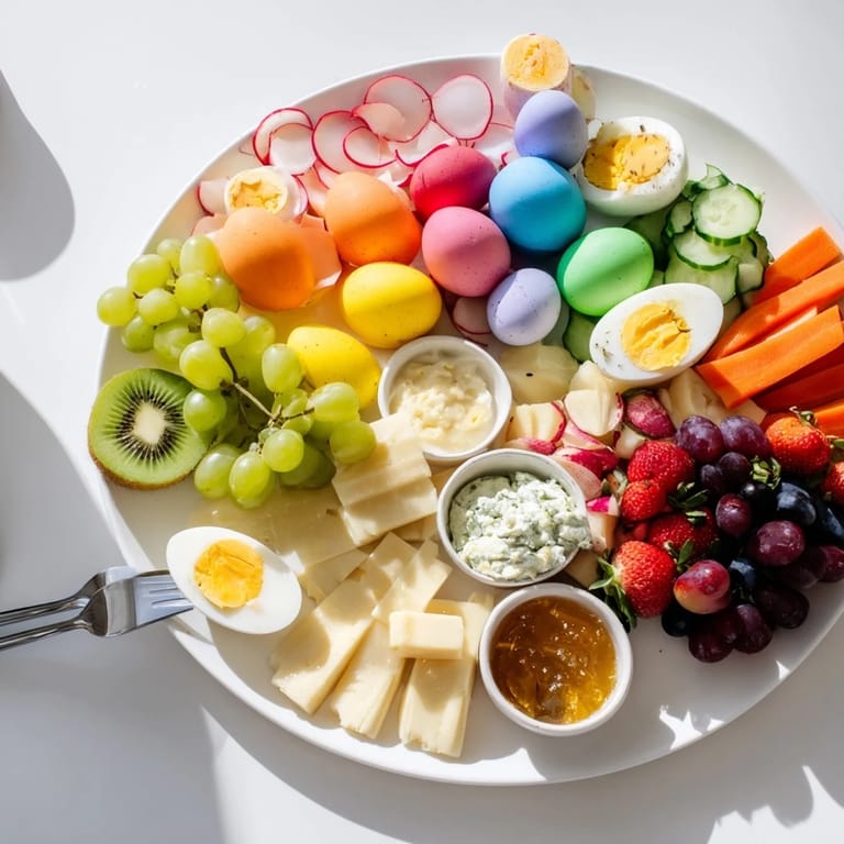 Delicious Easter Egg-cellent Brunch Board presentation: a visual feast of spring-inspired foods, perfect for sharing.