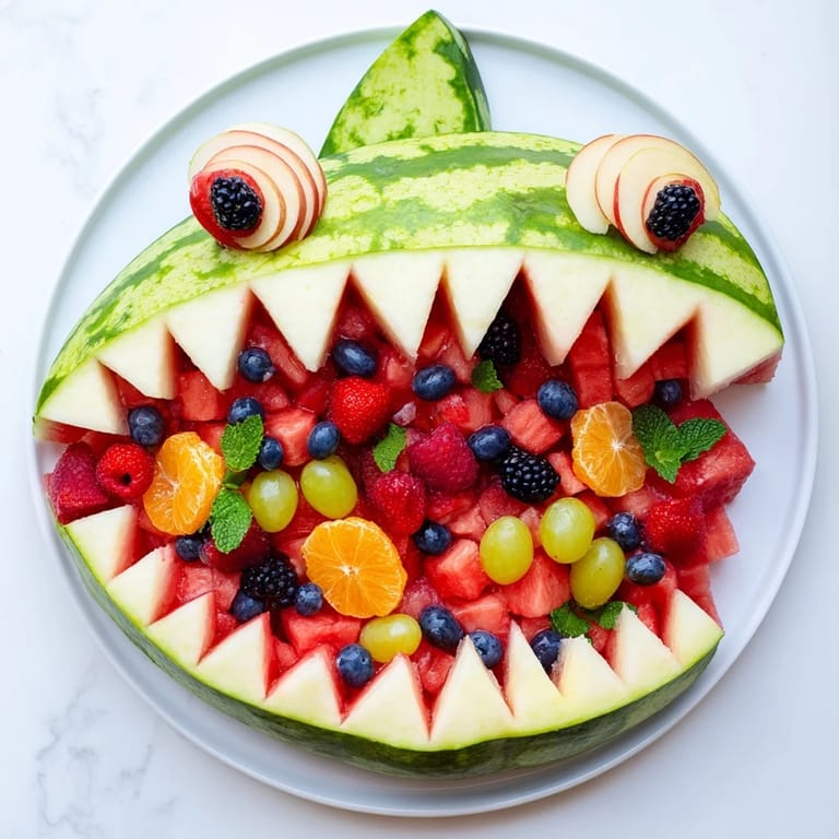 Enjoy the sweet, refreshing taste of this easy-to-make Watermelon Shark Bite Board.