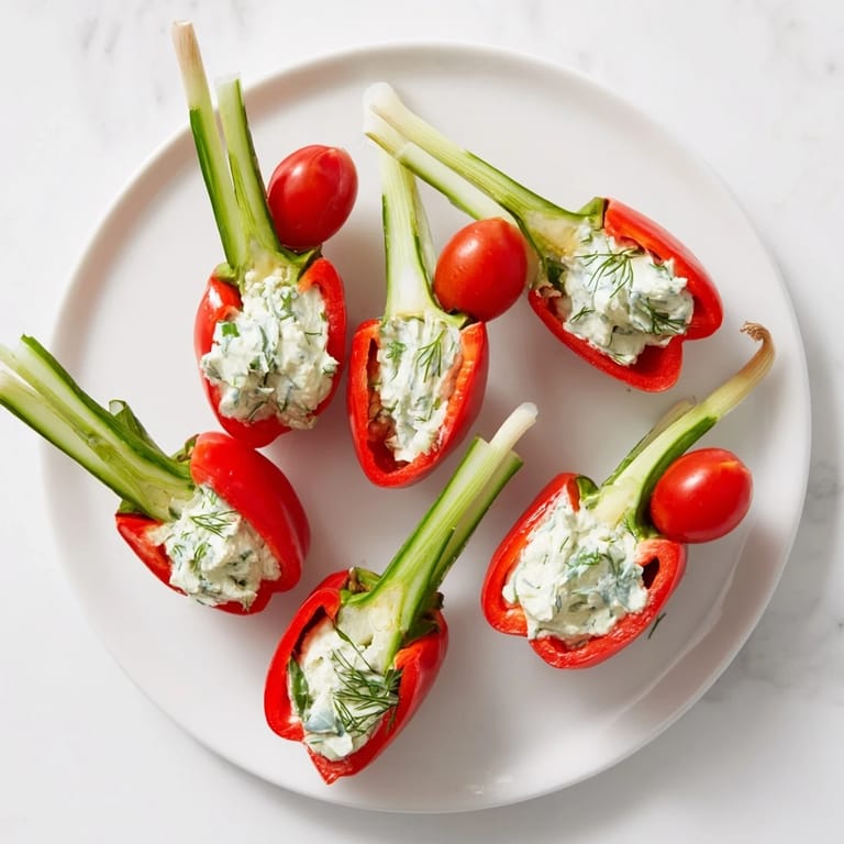 Vivid image of blooming tulip veggie cups: A beautiful and easy appetizer with fresh flavors and textures.